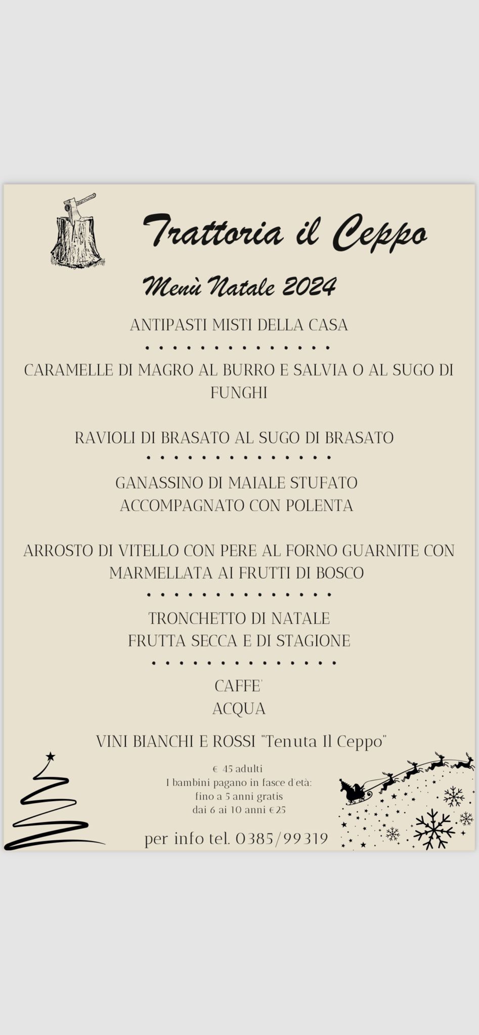 Menu di Natale 2024 Trattoria il Ceppo